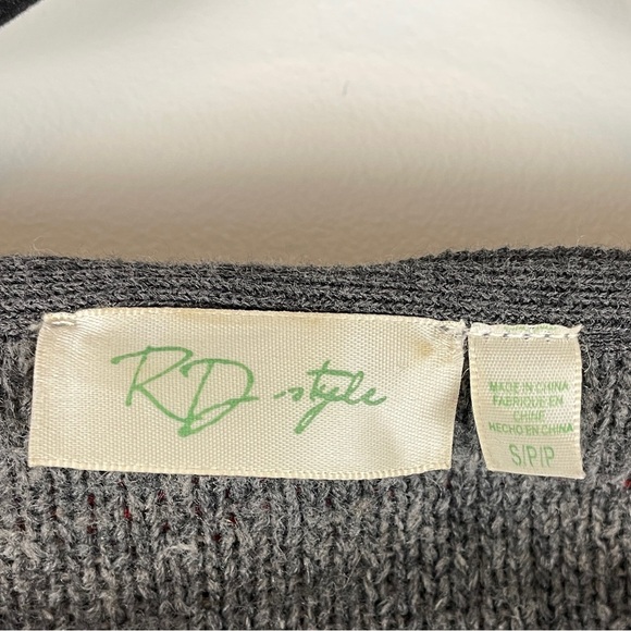 RD STYLE Cardigan W’s S Grey Hooded Cozy Open Front Longline Red Stripe Coatigan - Picture 8 of 12